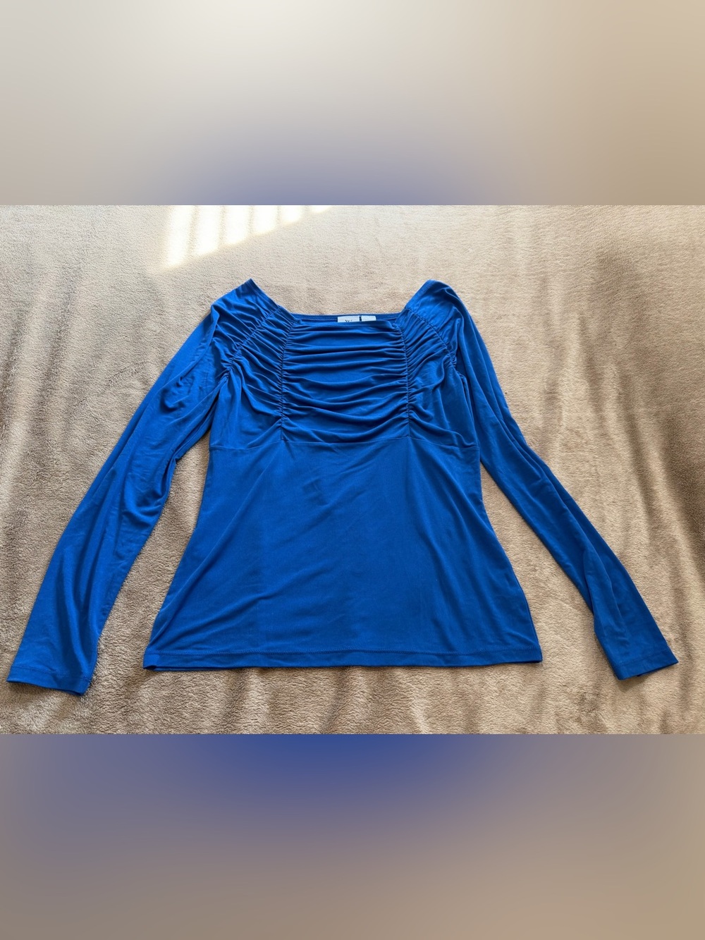 Worthington Royal Blue Ruched Square-Neck Long Sleeve Top